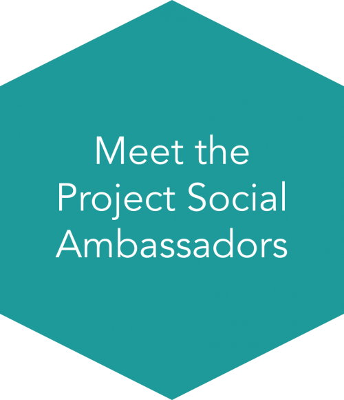 Turquoise "Meet the Project Social Ambassadors" button